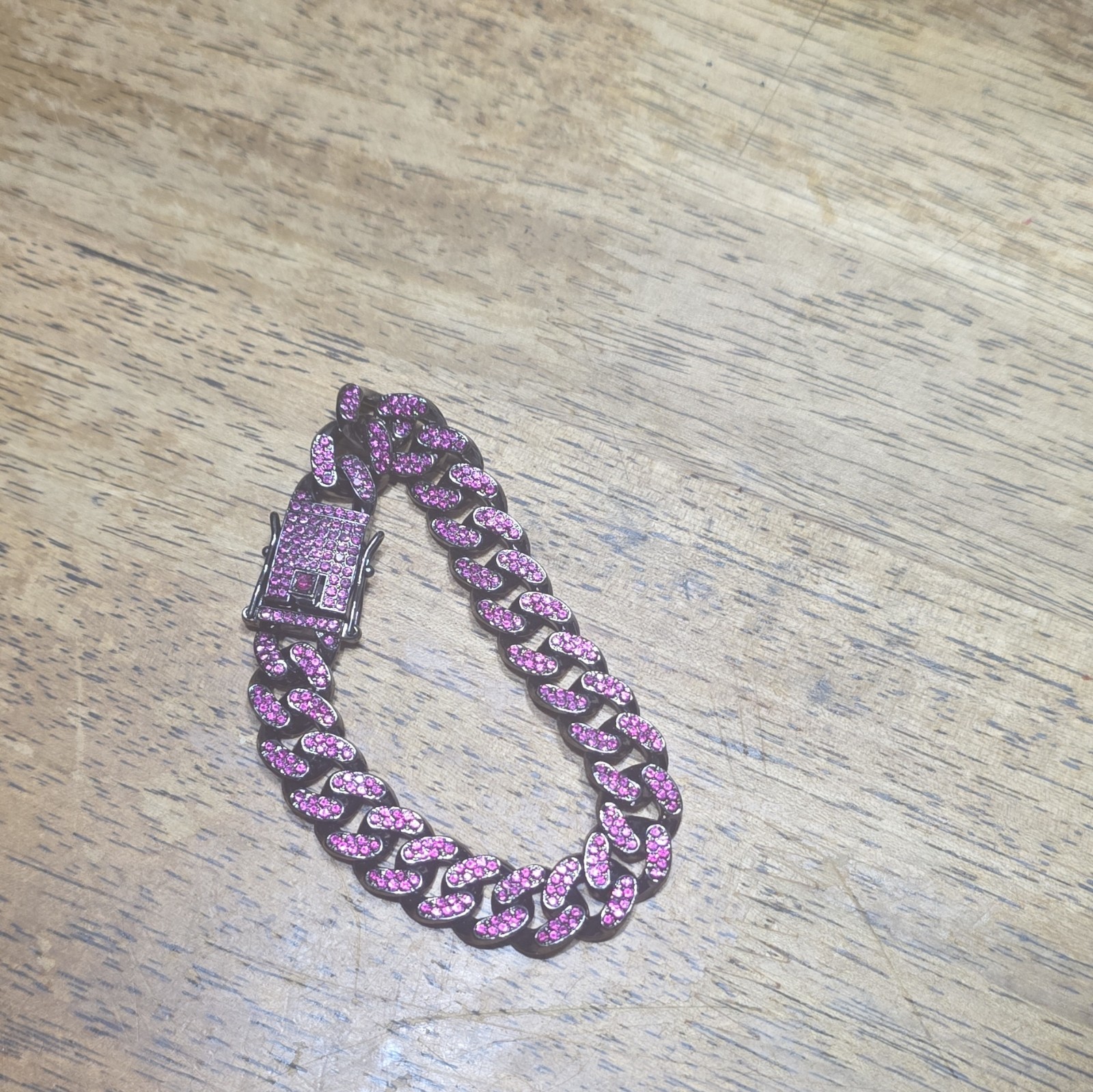 Purple Cuban Link Chain Bracelet w/ Round Cubic Zirconia Rhinestones, Box