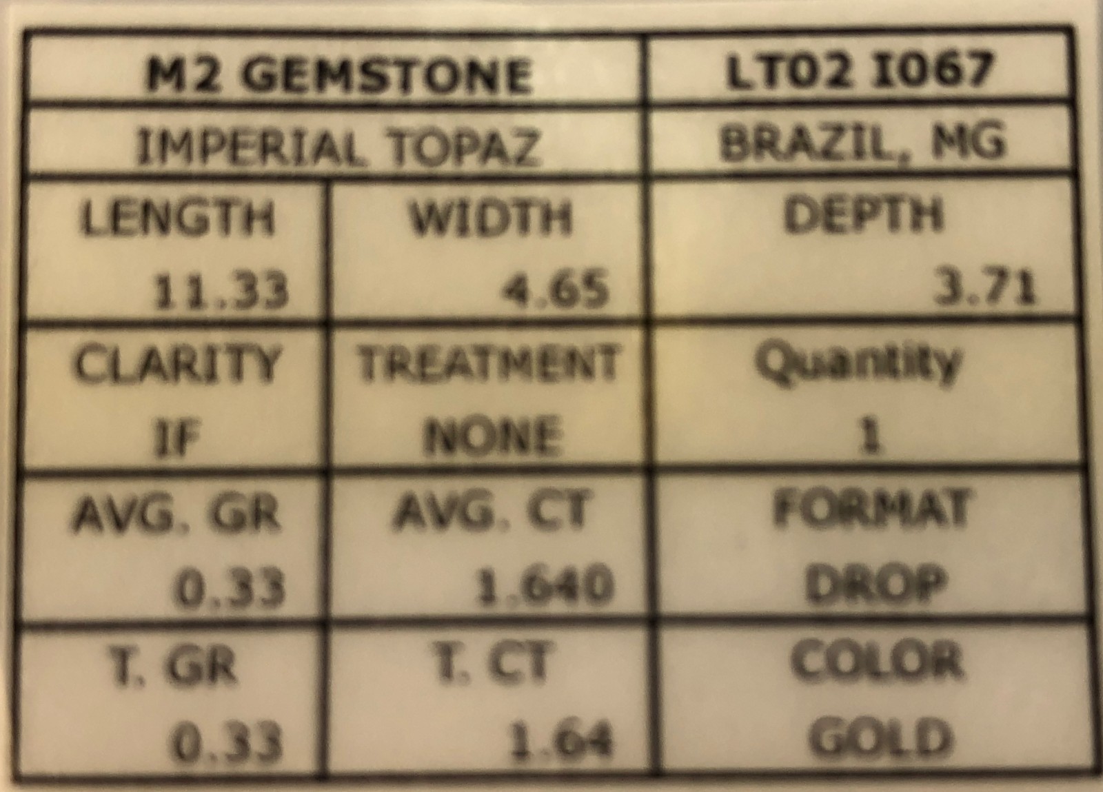 Imperial Topaz 1.64 Ct Clarity IF Pear Cut Natural Golden Brazil I067
