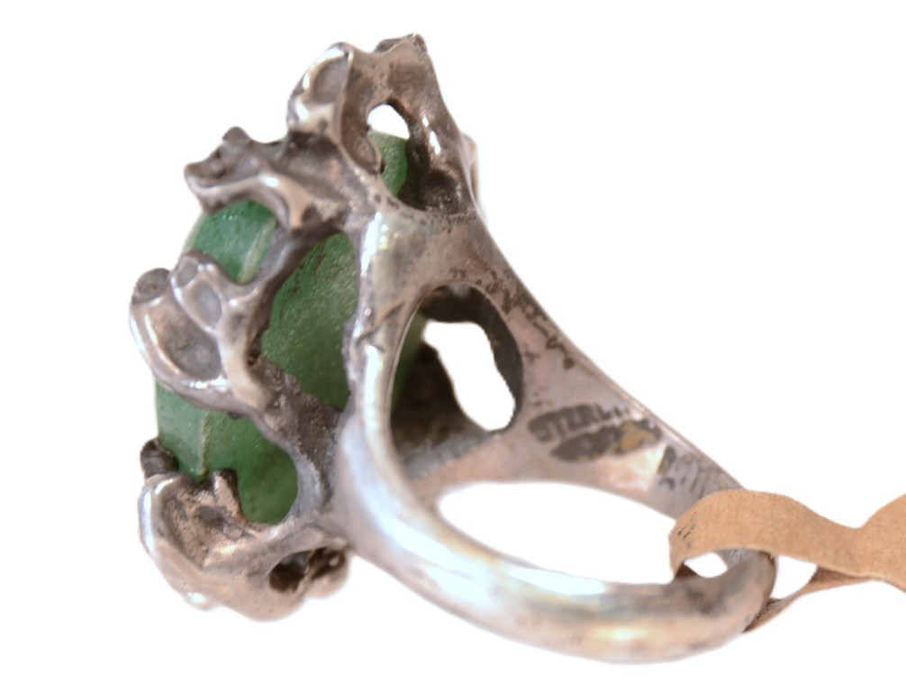 Mexico Taxco Jade Ring Mid 20th Century 7.5″ Hand Crafted