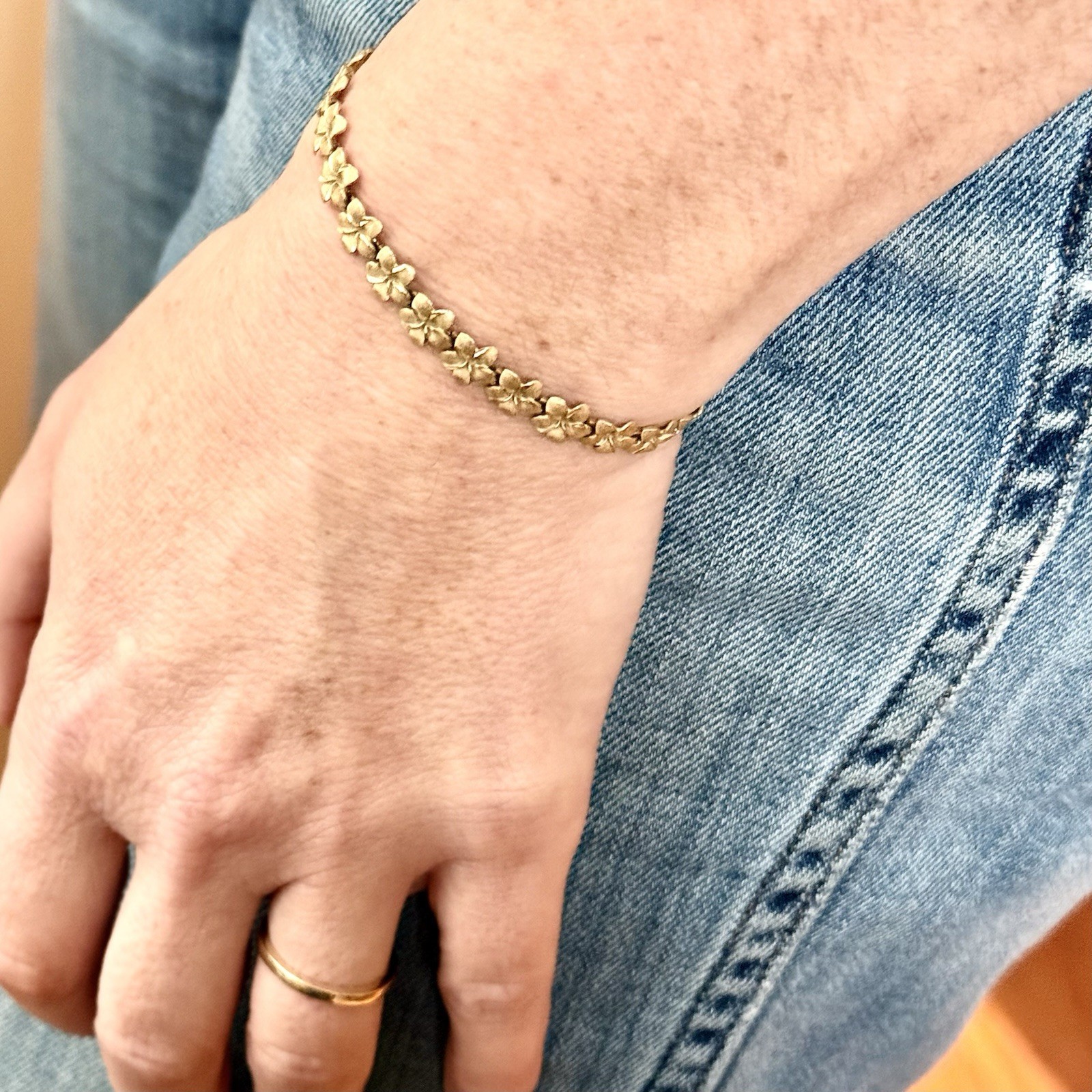 14k Solid Yellow Gold Plumeria Flower Bracelet Hawaii Arpas 7.25 In 7.9 Grams