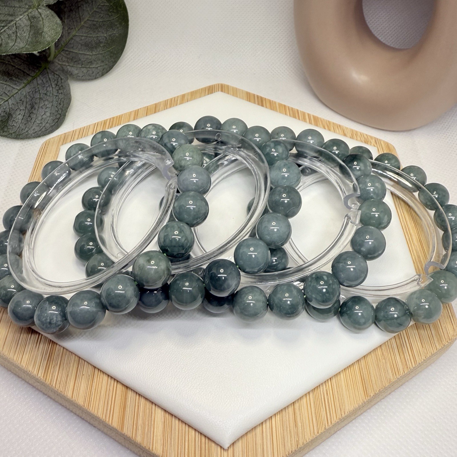 Blue Water Jadeite Bead Bracelet 10.2MM