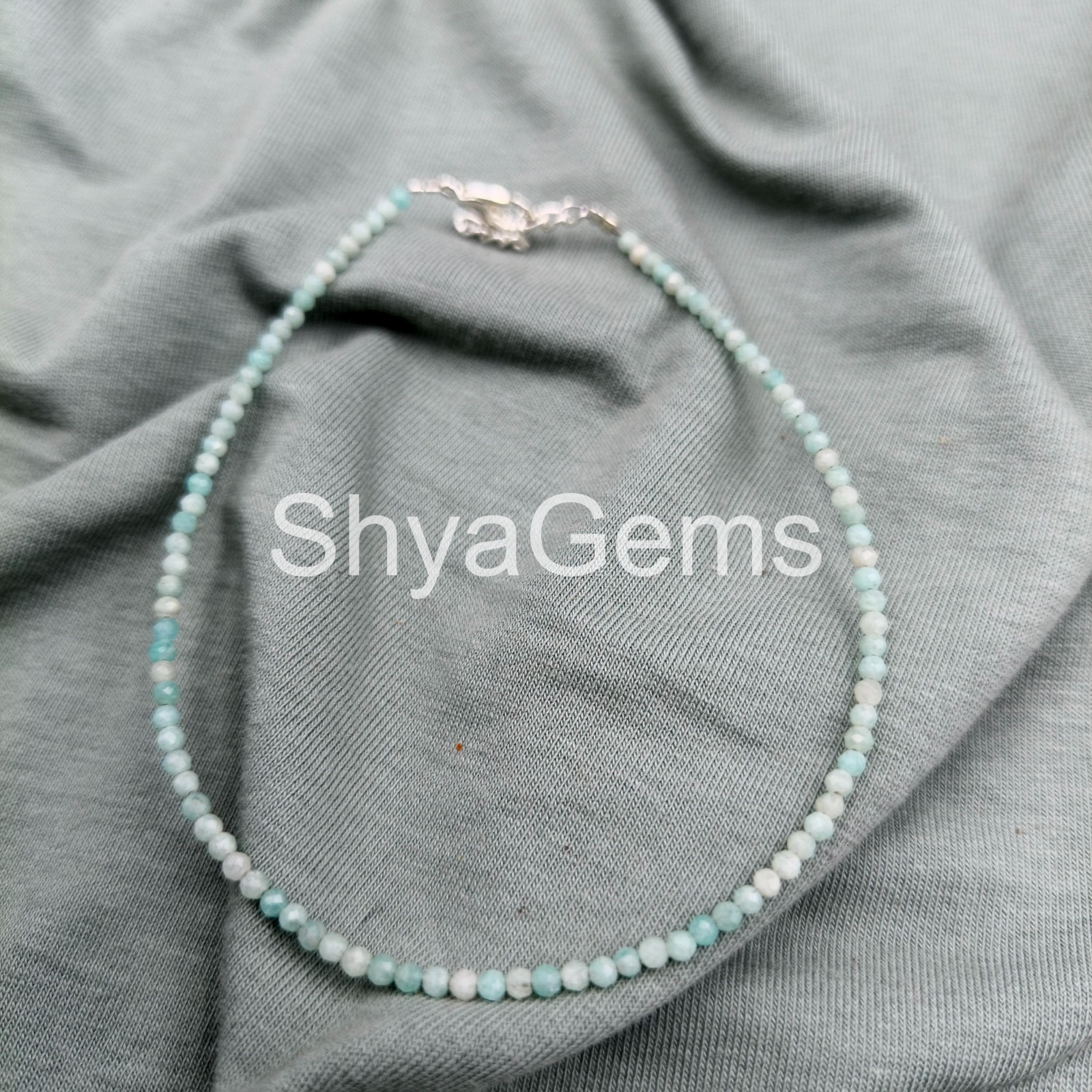 Amazonite Anklet Bracelet 2mm Faceted Gemstone, Dainty Boho Crystal Anklet, Min