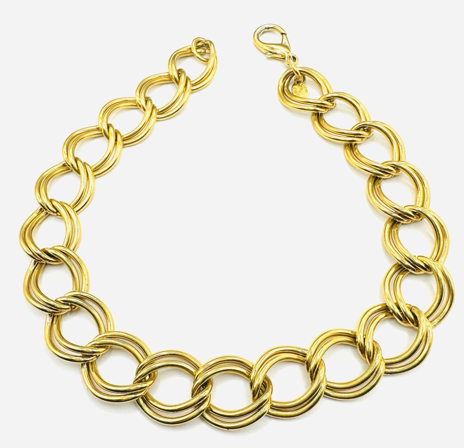 Erwin Pearl Signed Gold Tone Double Links Chunky Choker Necklace# 24- 26