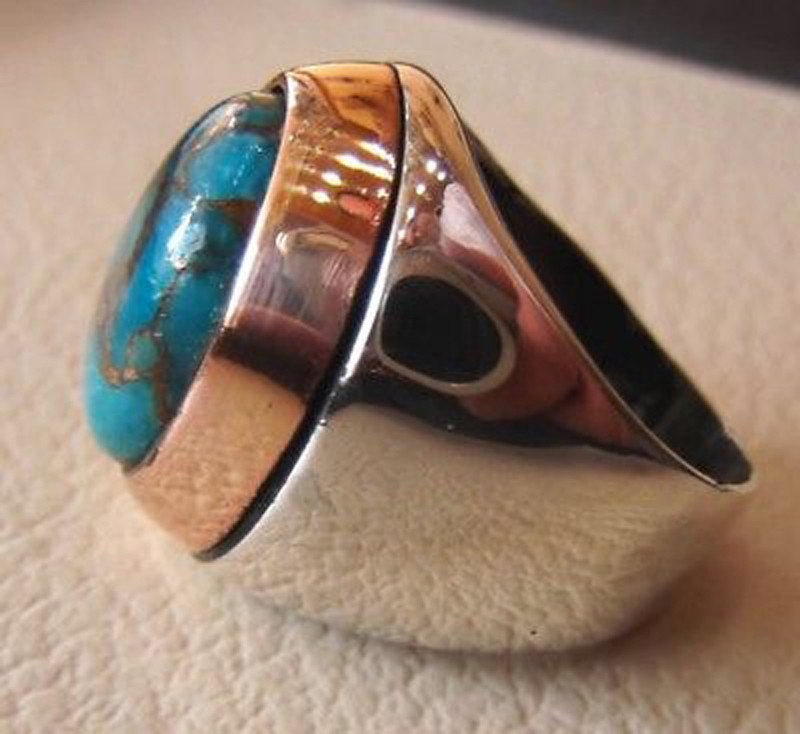 Solid 925 Sterling Silver AA Natural Copper Turquoise Gemstone Men’s Unisex Ring