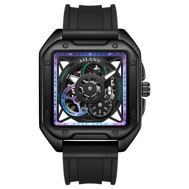 AILANG Men Watch Waterproof Hollow Design Automatic Mechanical Wristwatch-8309