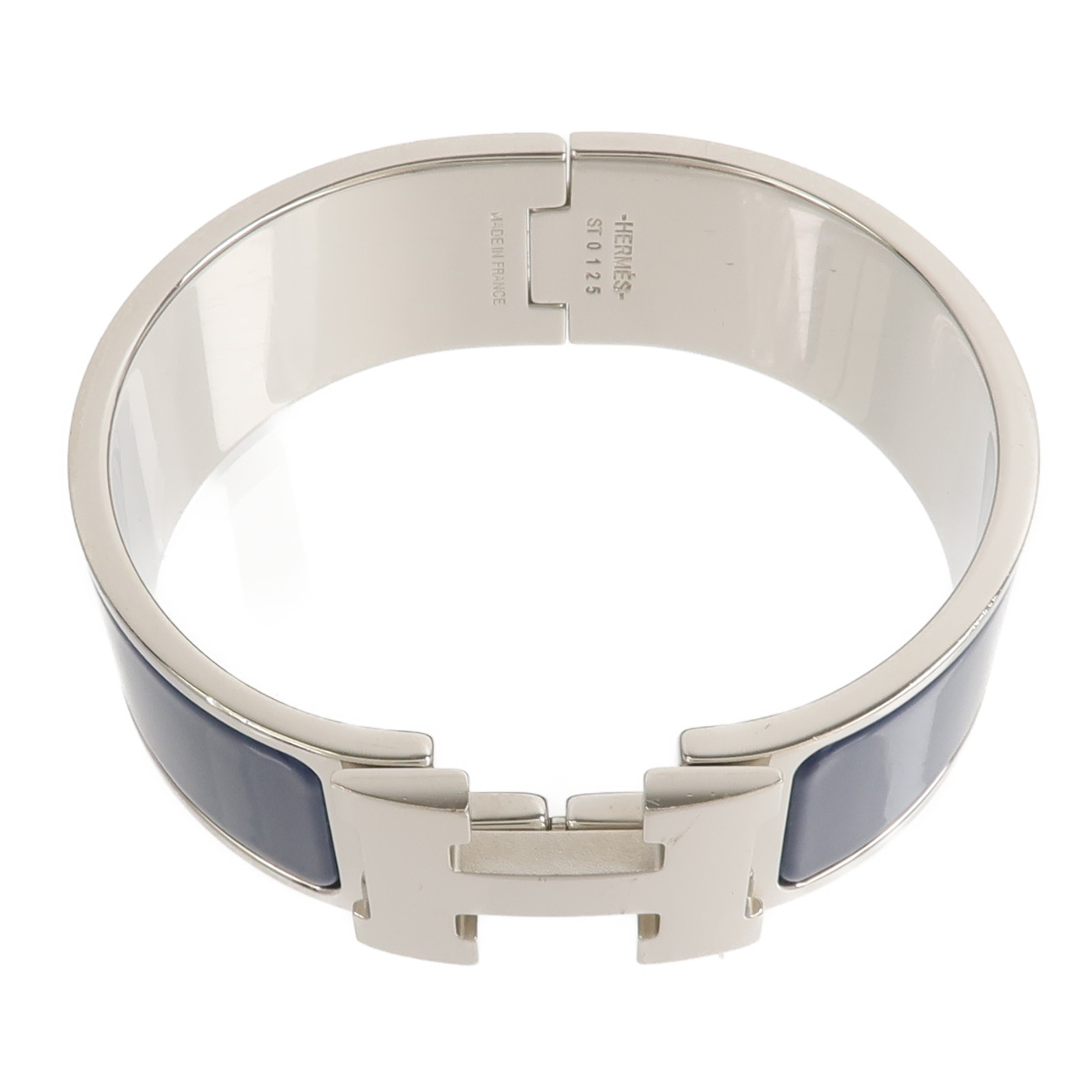 HERMES Clic Clac H Bracelet Metal Enamel Silver Bleu Abysse