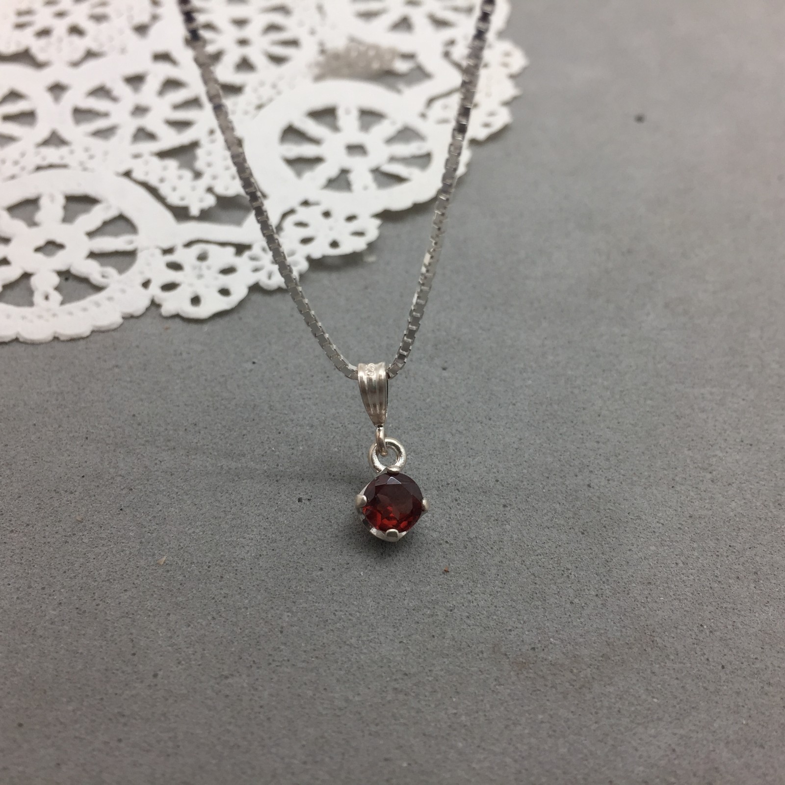 Dainty 5mm Round Spessartine Garnet Pendant Sterling Silver Solitaire Faceted