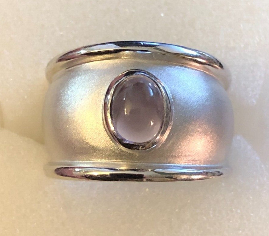 Sterling Silver Ring Cigar Band Matte Simulated Amethyst Cab 5×7 Sz6 7g 925 3341