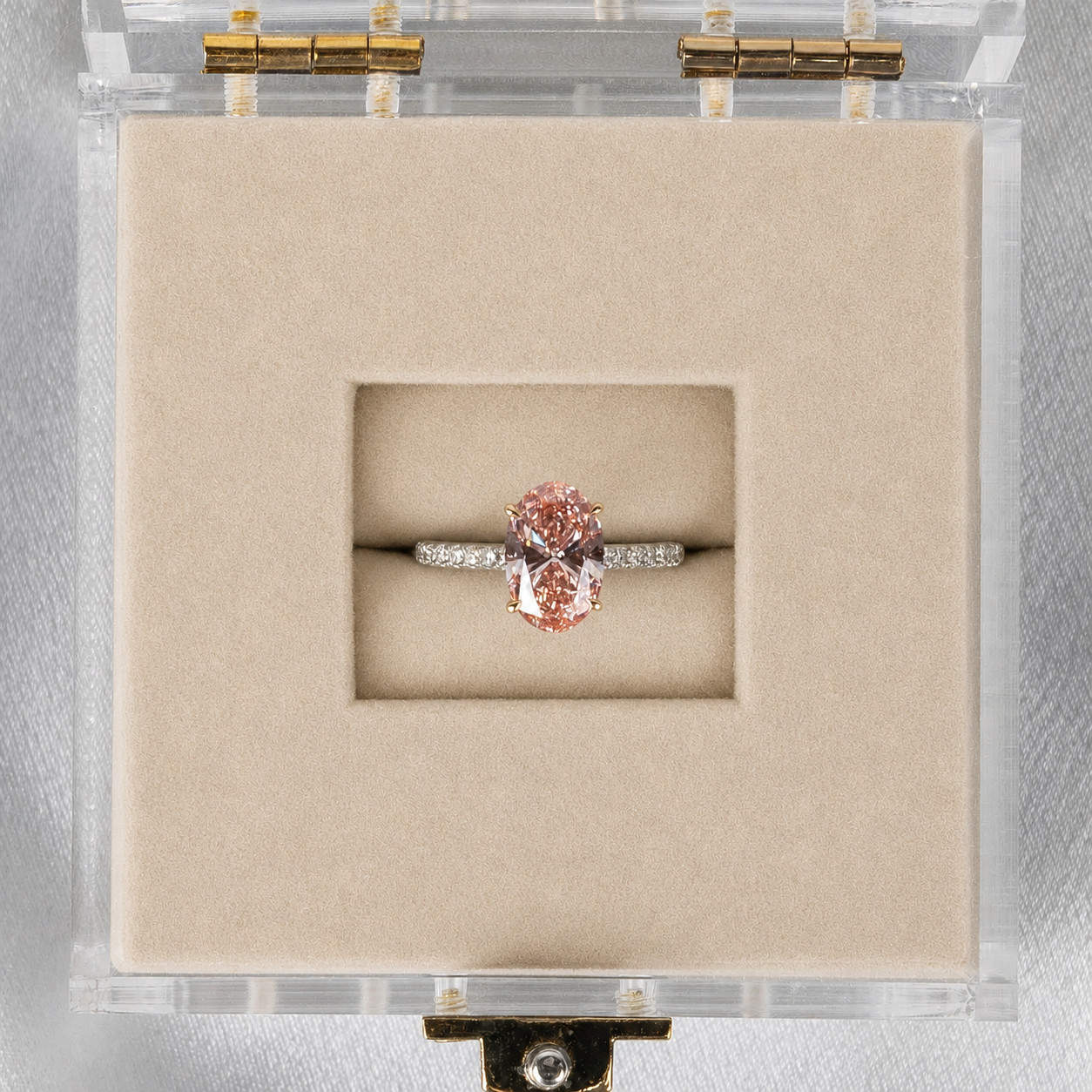 3.25 Ct Oval Cut Lab Grown Fancy Vivid Pink Diamond Wedding Ring 14k Multi Gold