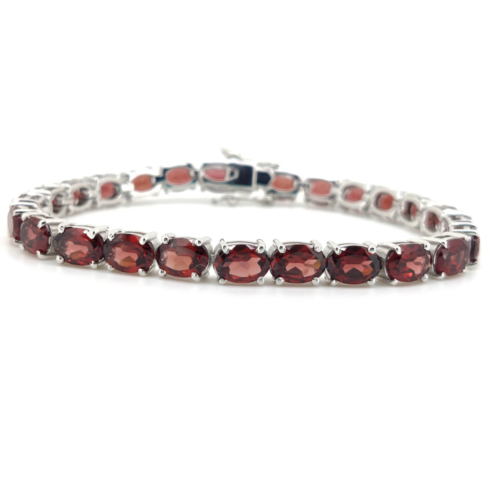 Oval Red Garnet Tennis Bracelet 925 Sterling Silver January Birthstone Jewelry