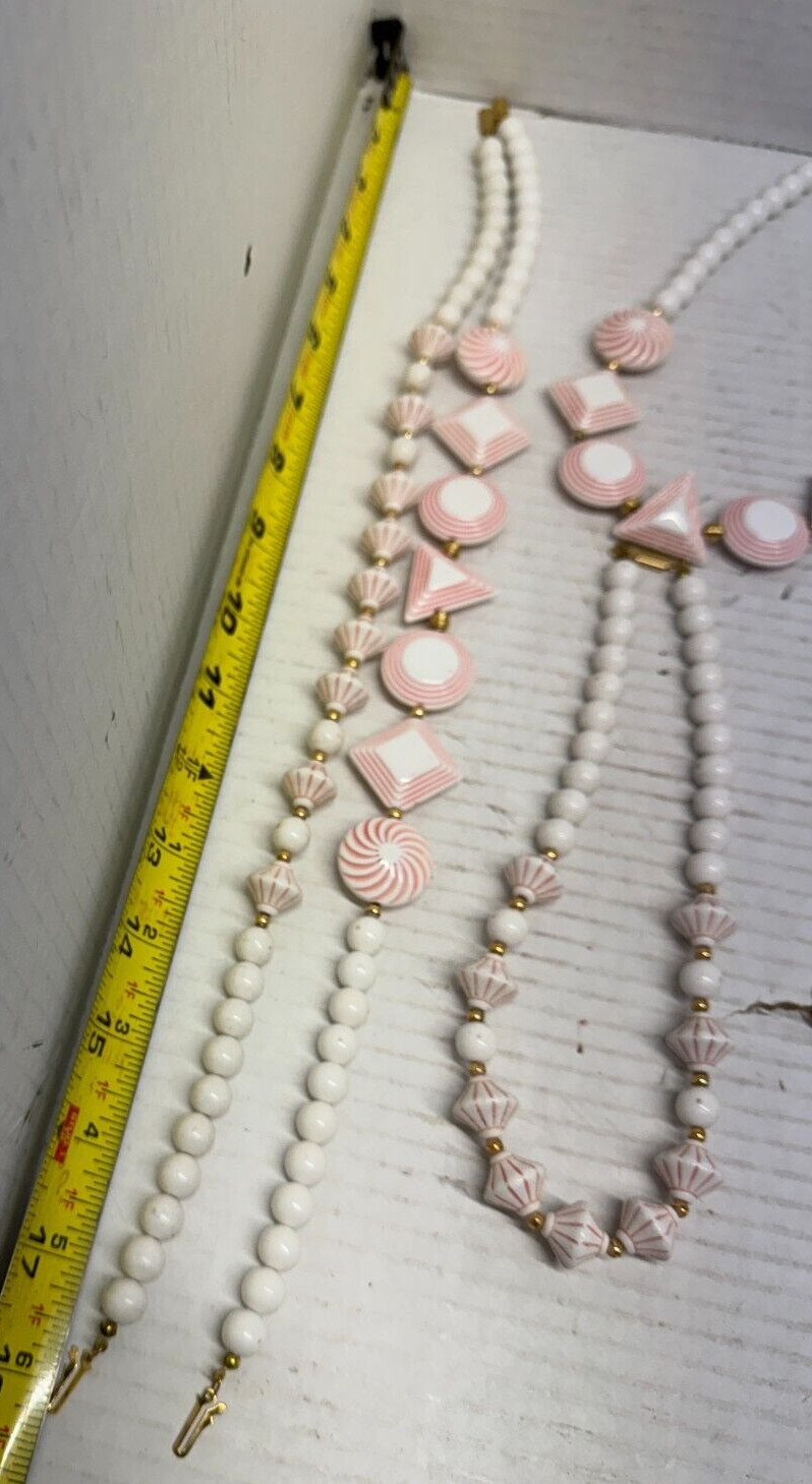 Vintage Art Deco Acrylic Necklace 18″ JEWELRY LOT White Pink Beige Costume 8X