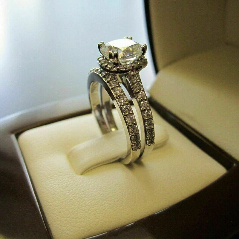 2.76 TCW Cushion Cut Moissanite Bridal Engagement Ring In 14k White Gold Plated
