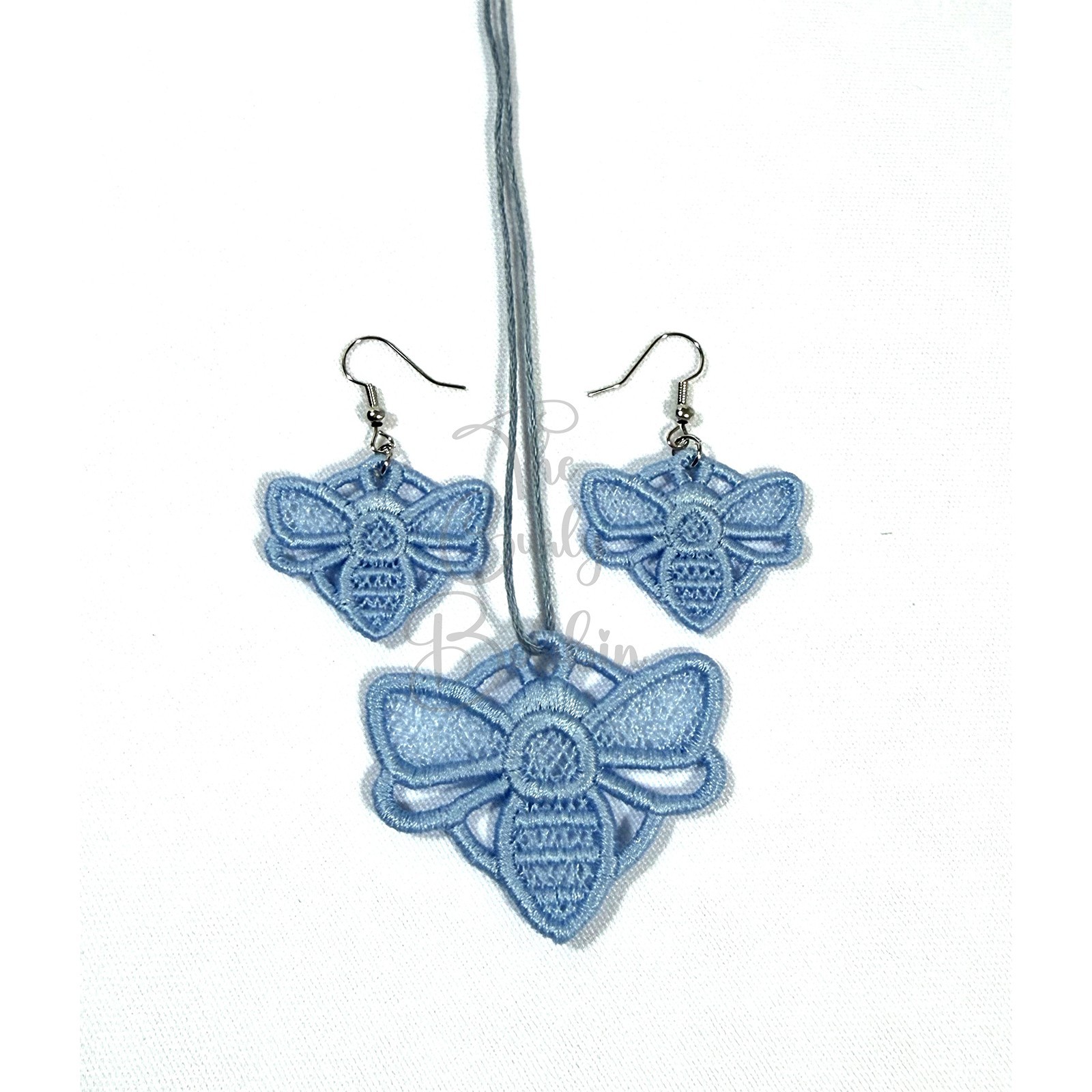 Embroidered Lace Bumblebee Silver Hook Earrings and Charm Birthday Bundle Gift