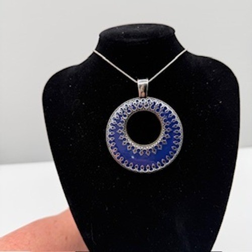 Premier Designs: Reversible Orange and Blue Enamel Circle Pendant (Only)