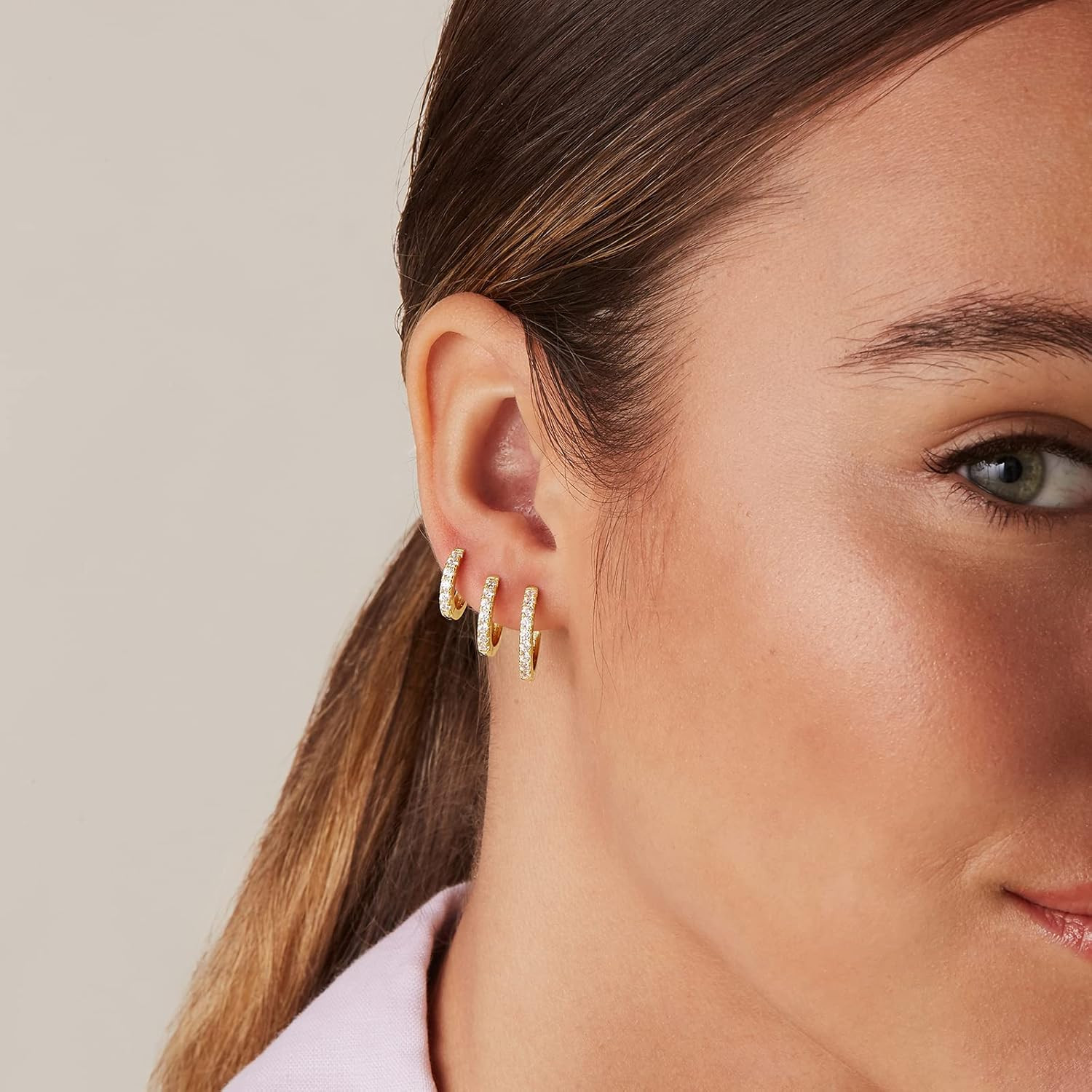 Gold Hoop Earrings for Women – 14K Gold Plated 925 Sterling Silver Posts 3 Pairs