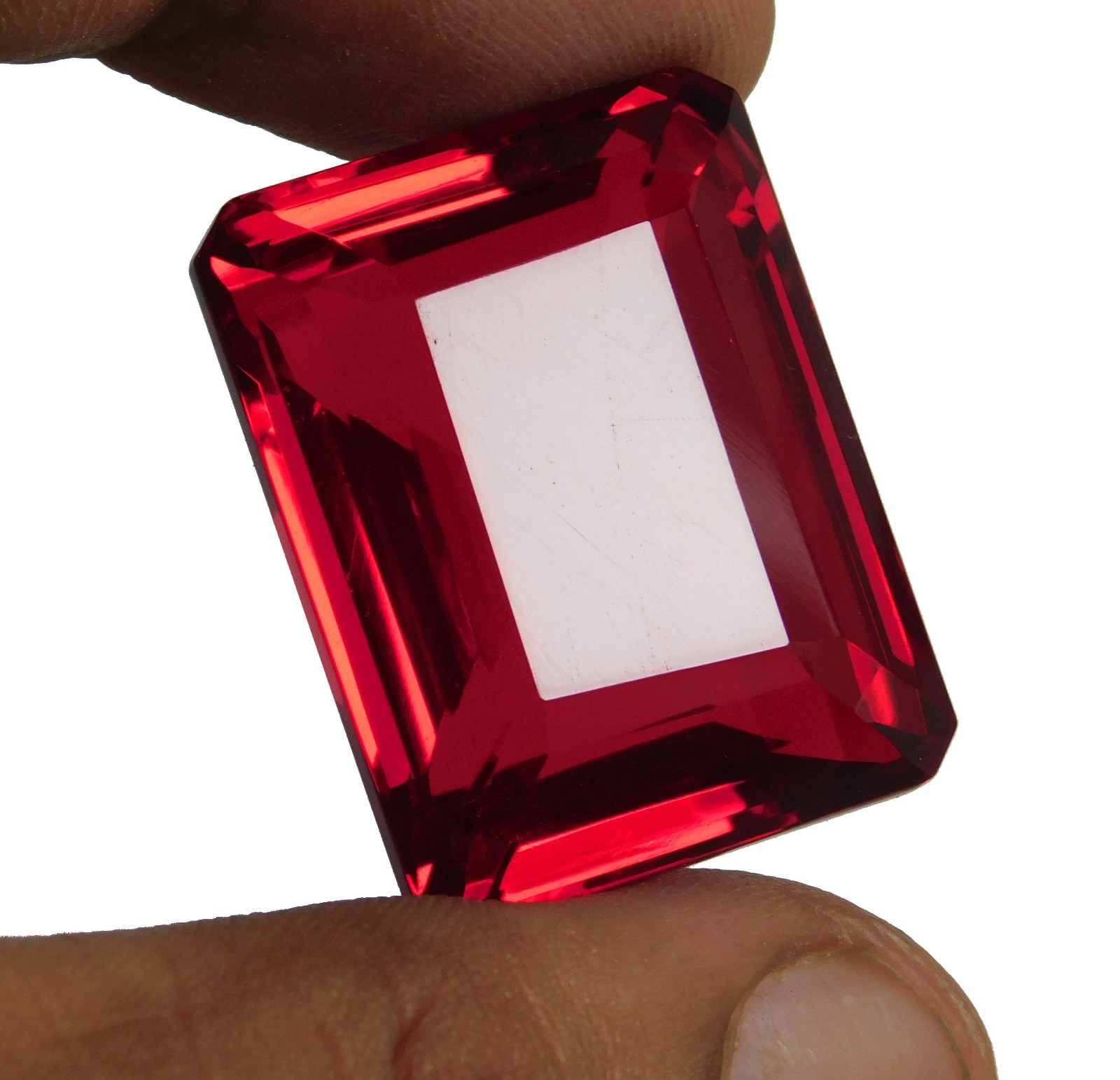 90.80cts. Natural Emerald Cut Translucent Madagascar Red Ruby Loose Gemstone