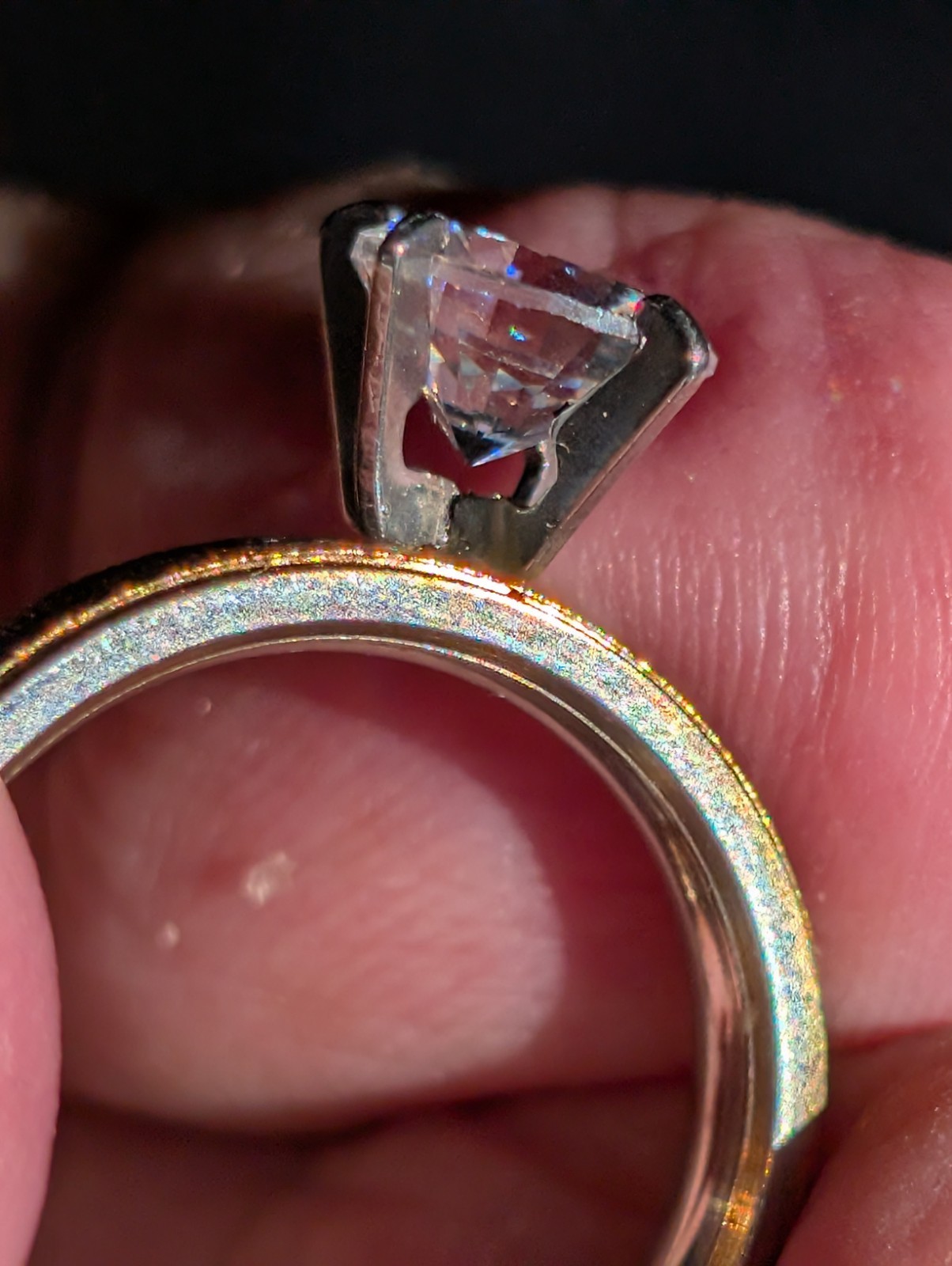 Gold & Silver Color Engagement & Wedding Ring Set – Created Diamond, Etched