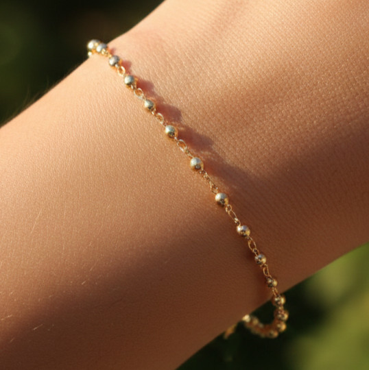 Chic Minimalist Beaded Gold Tone Bracelet 18K Gold Plated Brass Chain Bracelet
