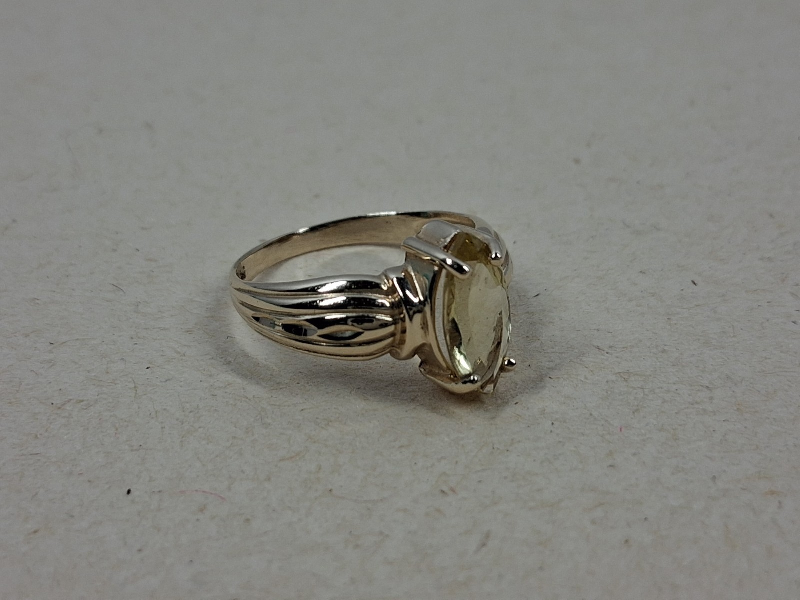 Vintage 14K Yellow Gold Marquise Lemon Quartz Statement Ring 3.29g Size 7.75