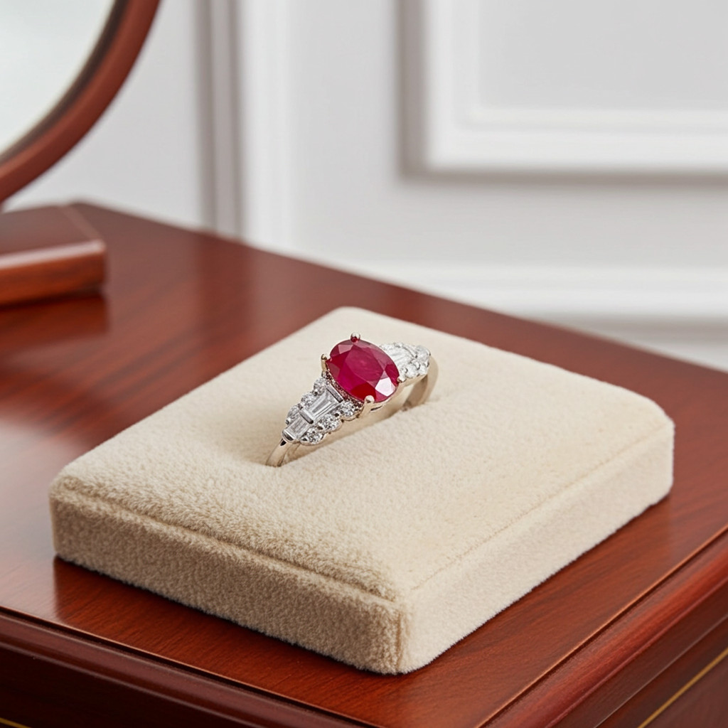 Natural Burma Ruby Ring 3x4mm, Dainty Ruby Ring 925 Sterling Silver