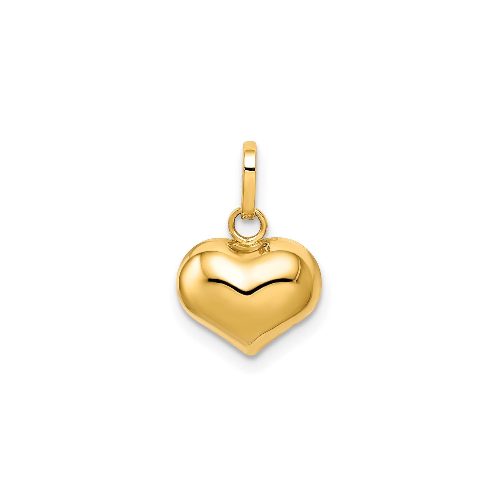 14k Yellow Gold Puffed Heart Pendant Charm for Women Polished Love Jewelry