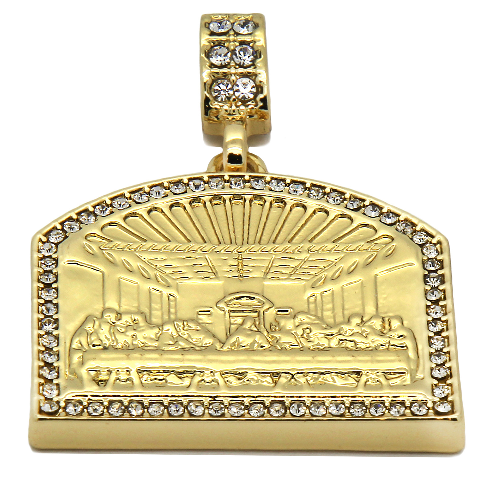 Men’s 14K Gold Plated Last Supper Pendant Cubic Zirconia 30″ Cuban Chain pendant