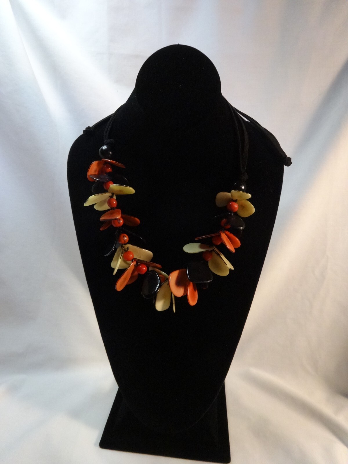 Stunning Acrylic Peach Cream Black Petal Beads Leather Cord adjustable via Slide