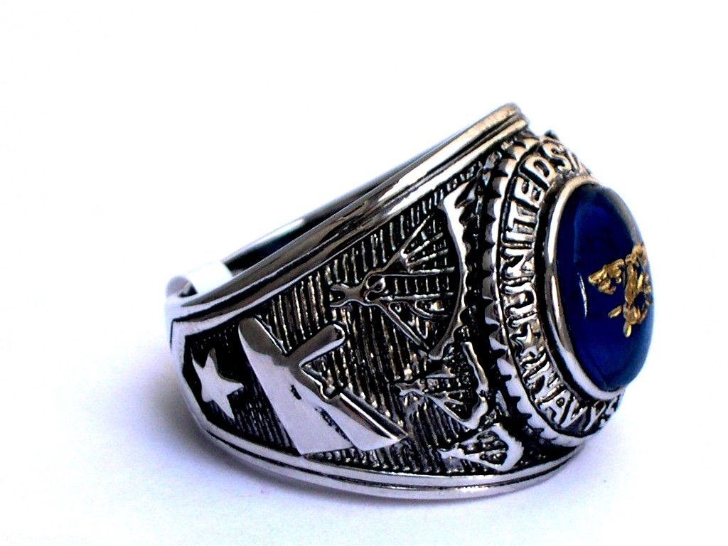 12x10mm US Military Navy Seals Rhodium Plated Solitaire Stone Men Ring Size 7-15