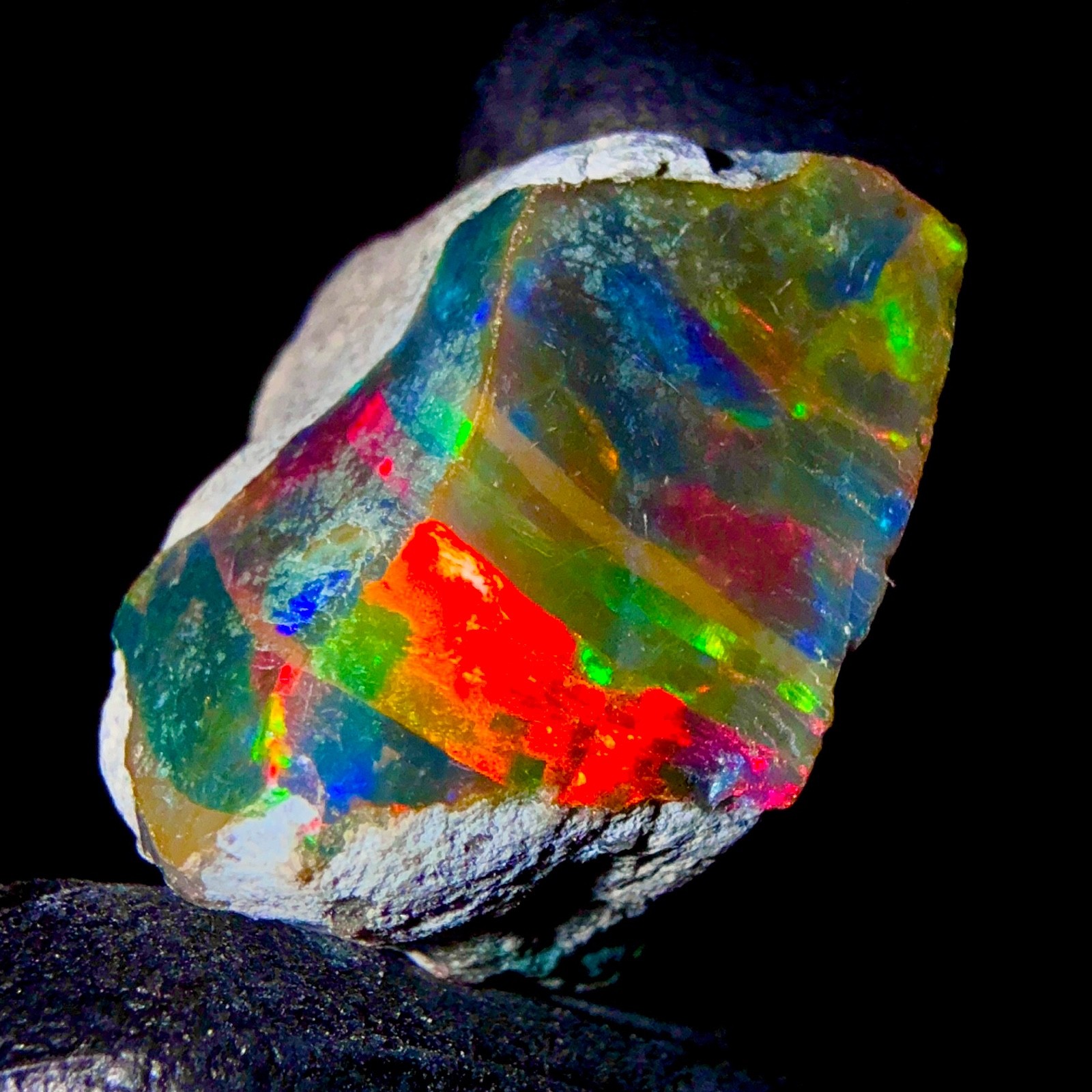 10 Ct Opal Rough, Jewelry Grade Black Welo Ethiopian Opal Rough, Multi Fire Opal