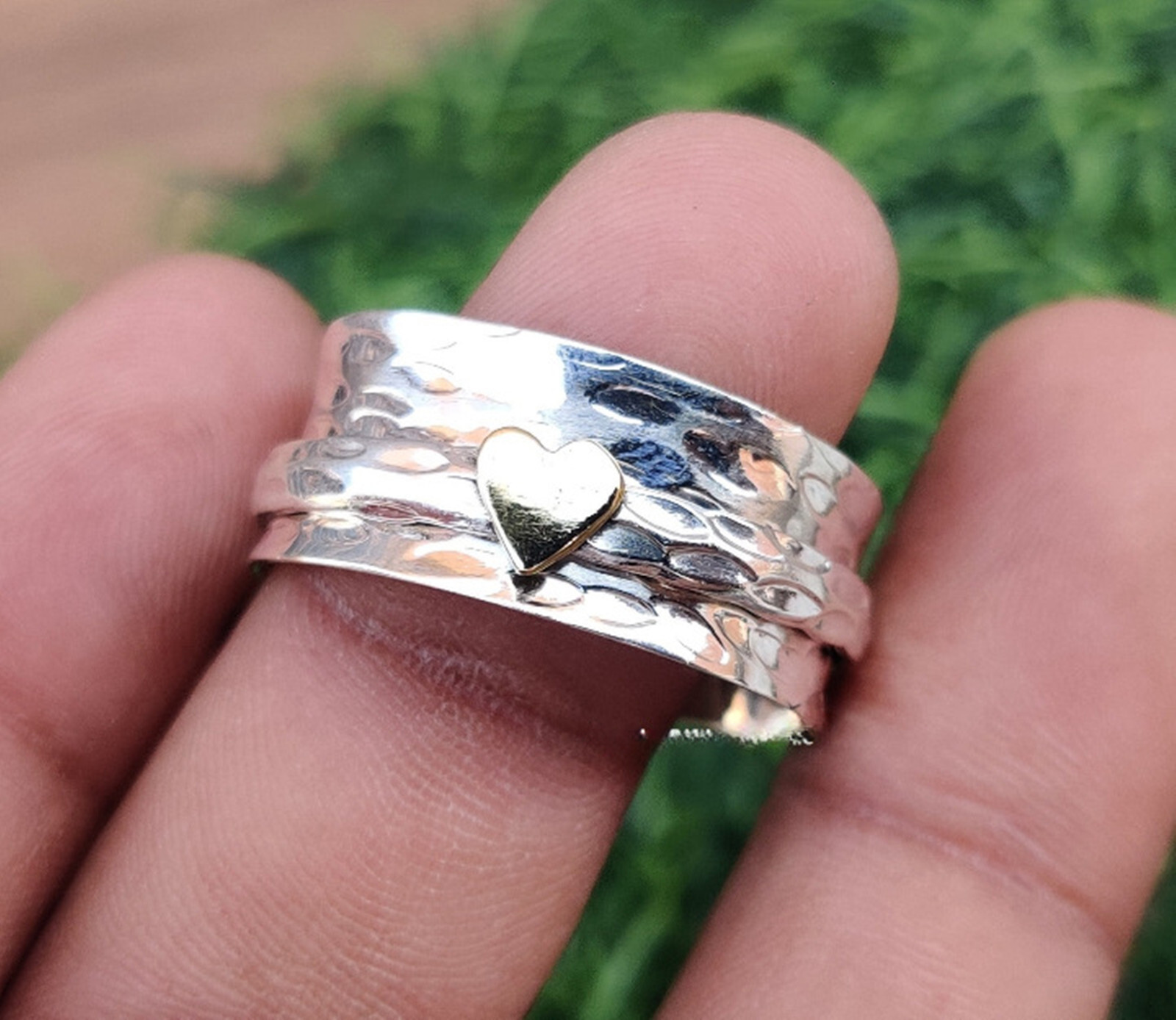 925 Sterling Silver One Tone Heart Spinner Ring Handmade All Size Ring RN61