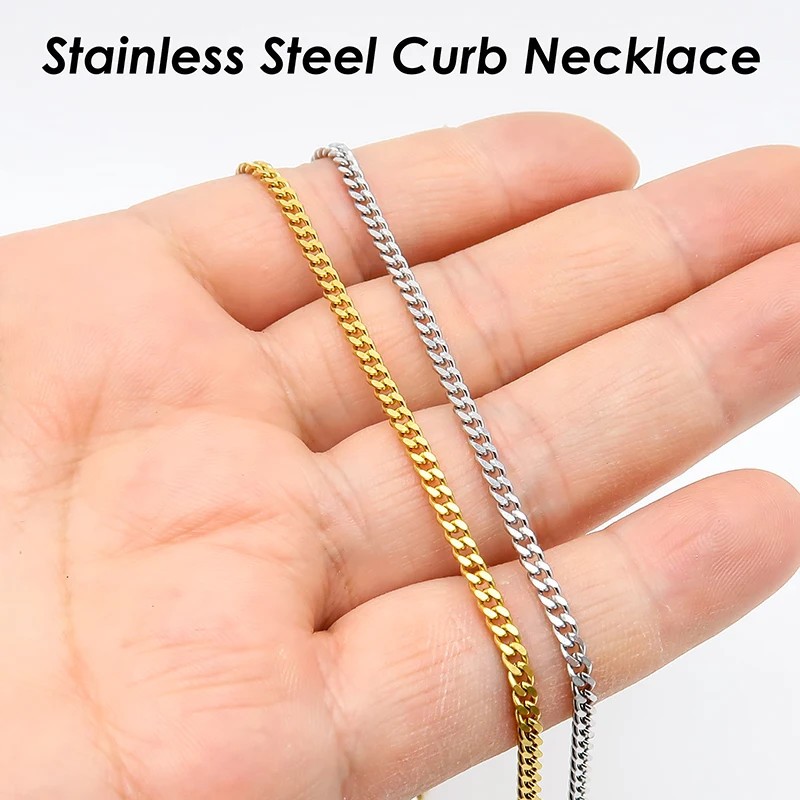 50 Pieces Stainless Steel Curb Chain Necklace Gold Color Cuban Curb Chain Curb