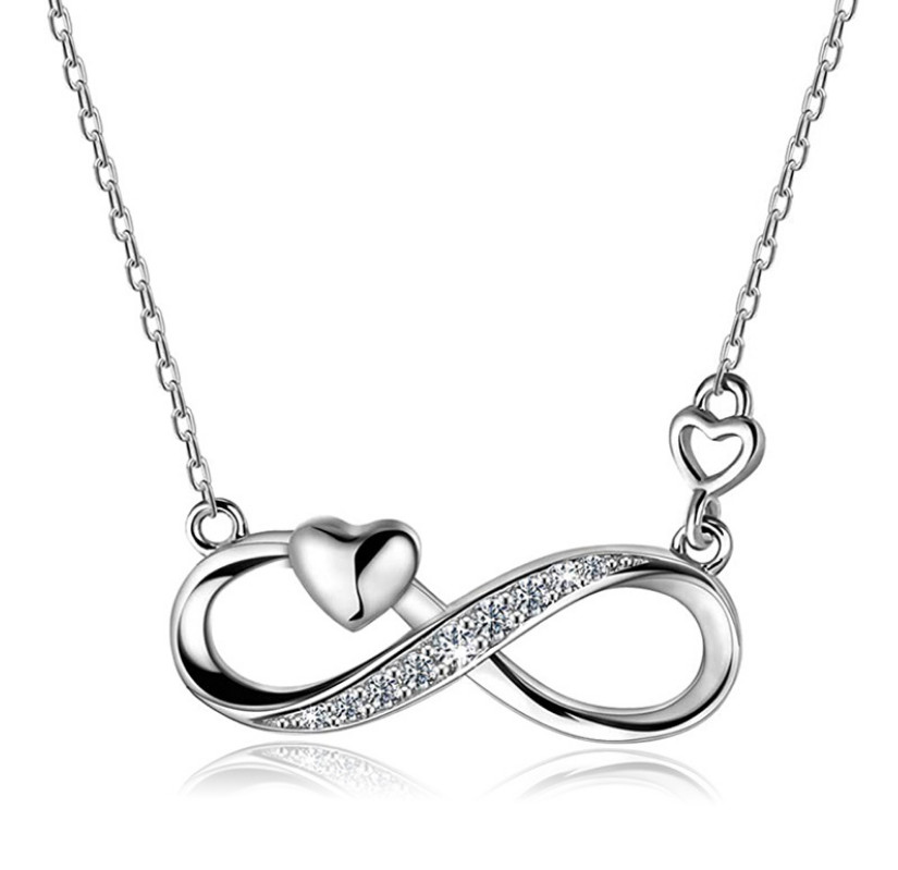 Infinity Heart White CZ Pendant Necklace 925 Sterling Silver Woman Gift Box K69
