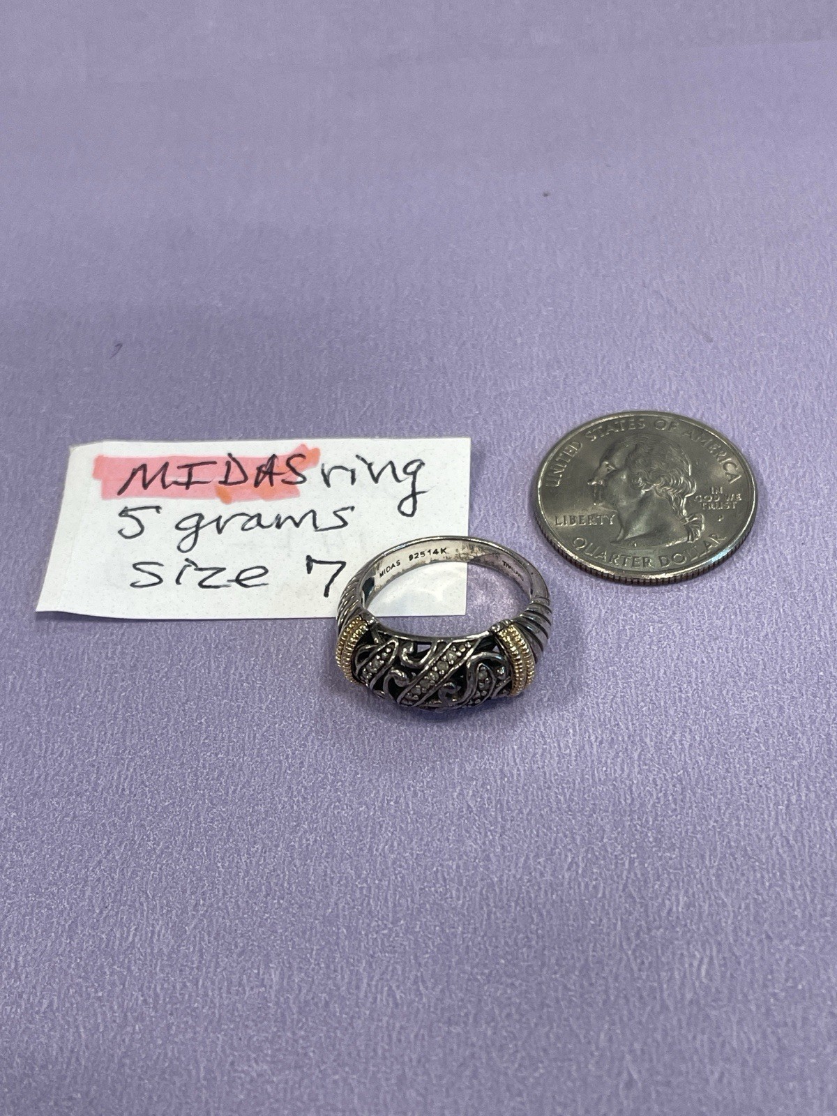 MIDAS LOVELY STERLING 14K RING SIZE 7 ESTATE PC.