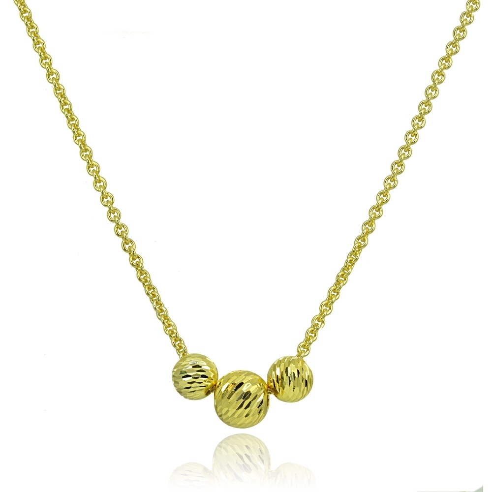 Yellow Gold Flashed Sterling Silver Diamond-Cut 4mm & 6mm Sliding Beads Necklace