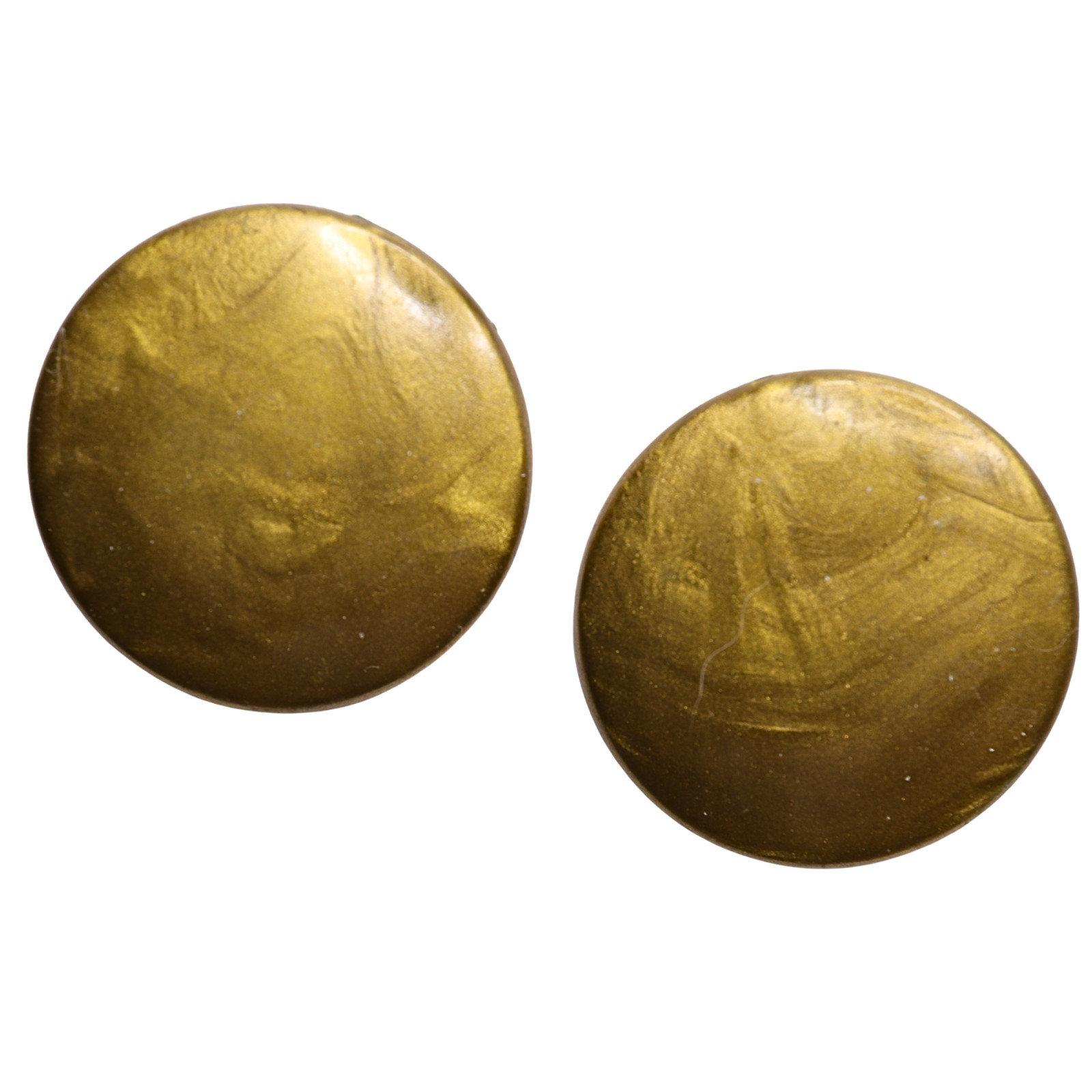 Gold Colored Plastic Metal Round Clip On Earrings 1 Inch