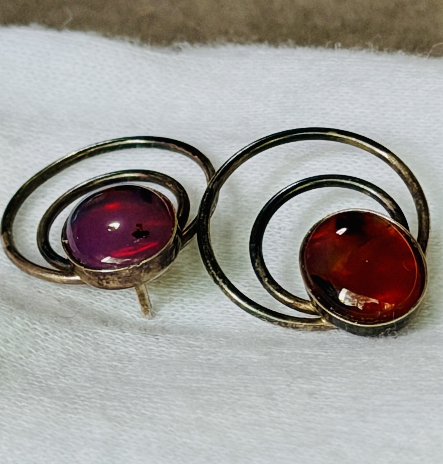 VTG Earrings Sterling Silver 925 & Fire-Agate Hot-Pink Boho-Chic Southwestern