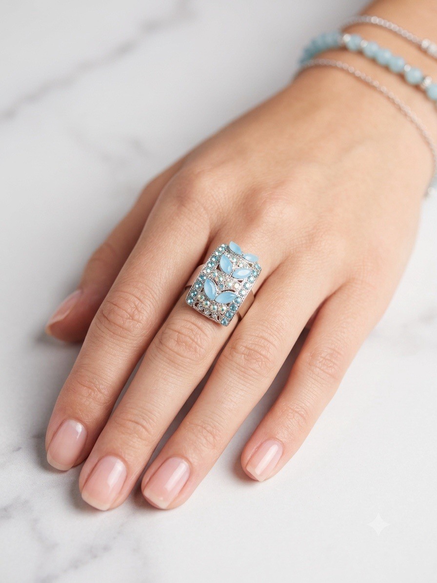 Baby Blue Ring Size 8 With Baby Blue Diff Stone
