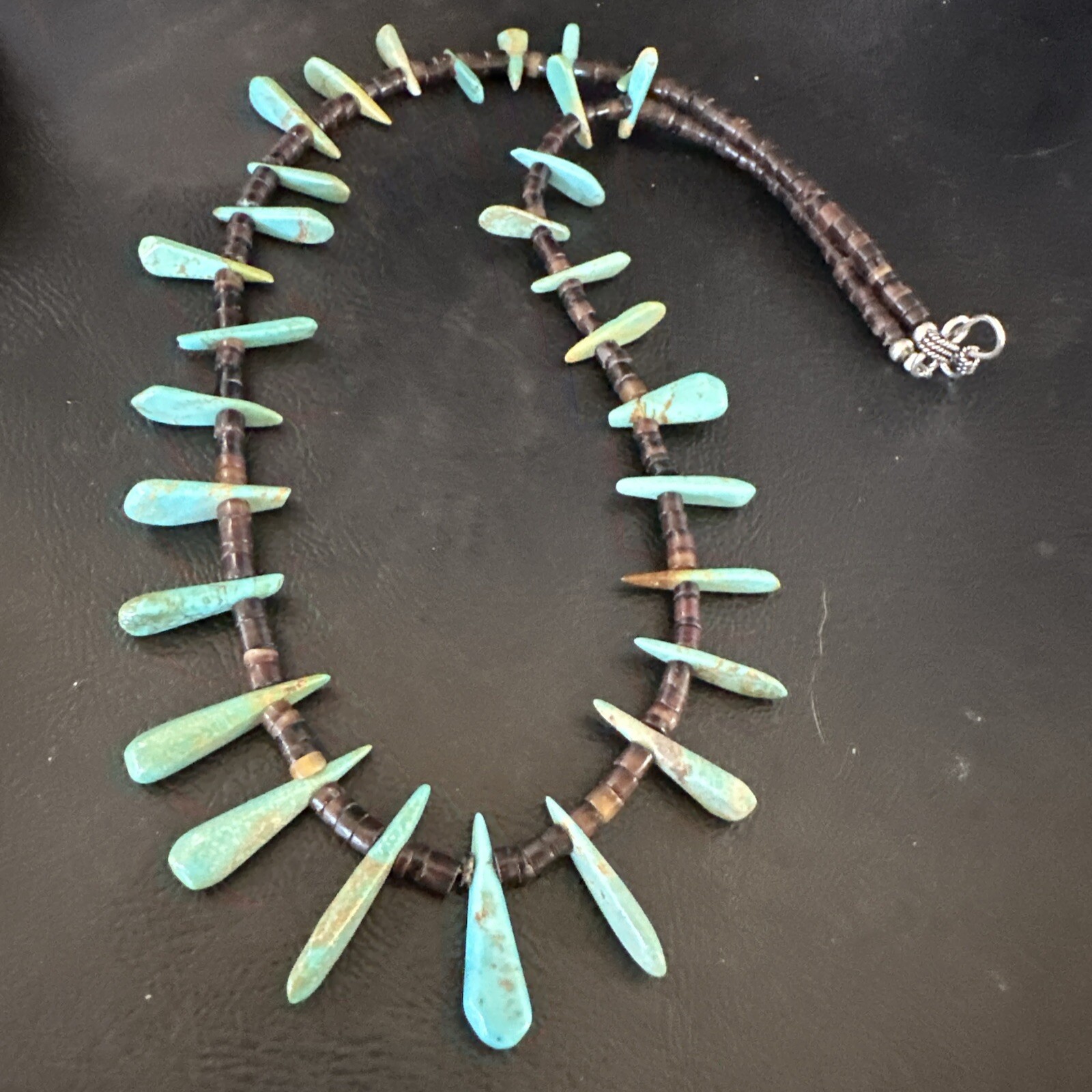 Native Green Turquoise Bone Bead Navajo Sterling Silver Necklace 20″ 17636