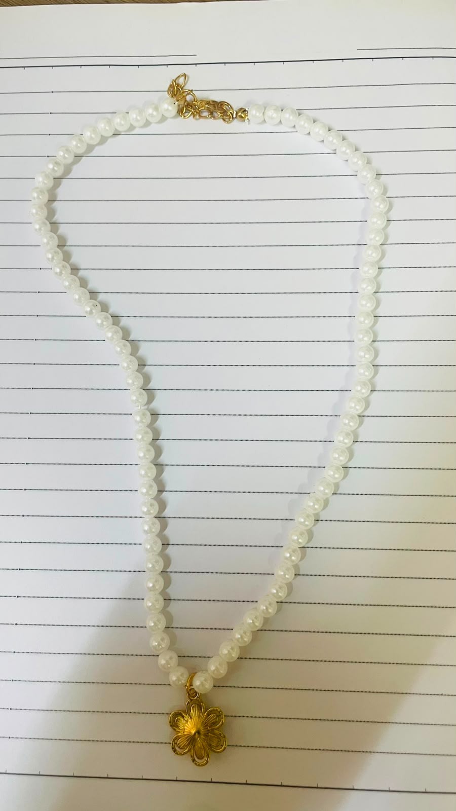 Faux Pearl Beaded Necklace Gold Tone Flower Pendant Vintage Jewelry Gift Women