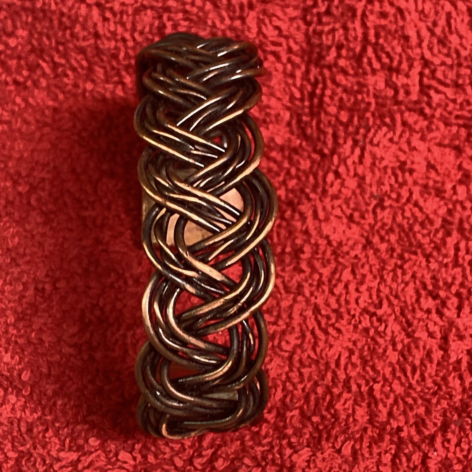 Braided wire weave copper tone open-ended cuff bracelet, no stone