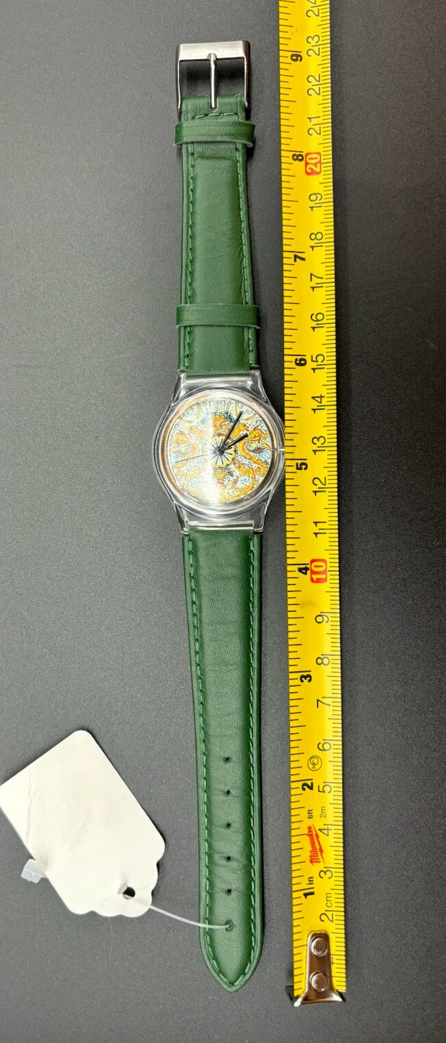 Vera Pelle Made In Italy Wrist Watch Green Strap Stainless Steel READ