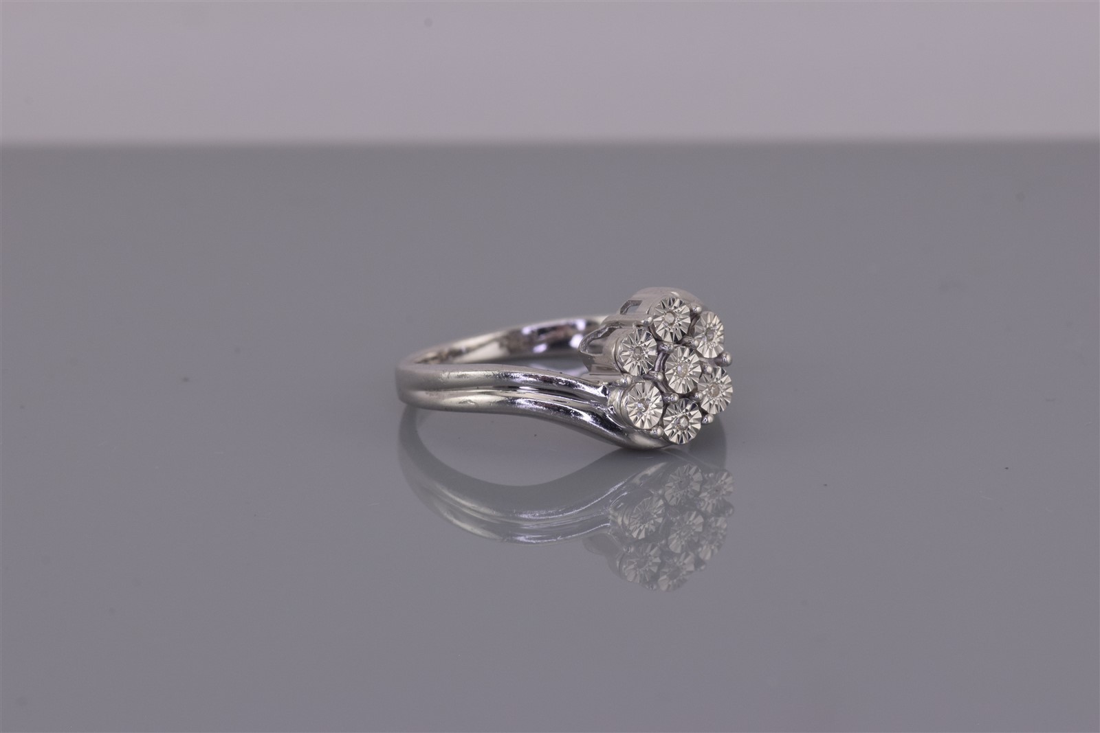 NAJ Sterling Silver Diamond Floweret Clustered Bypass Band Ring 925 Sz: 7