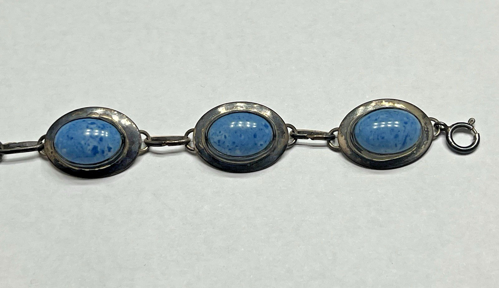 Signed Sterling Silver Bracelet 925 Link Estate Navajo Native American Blue US