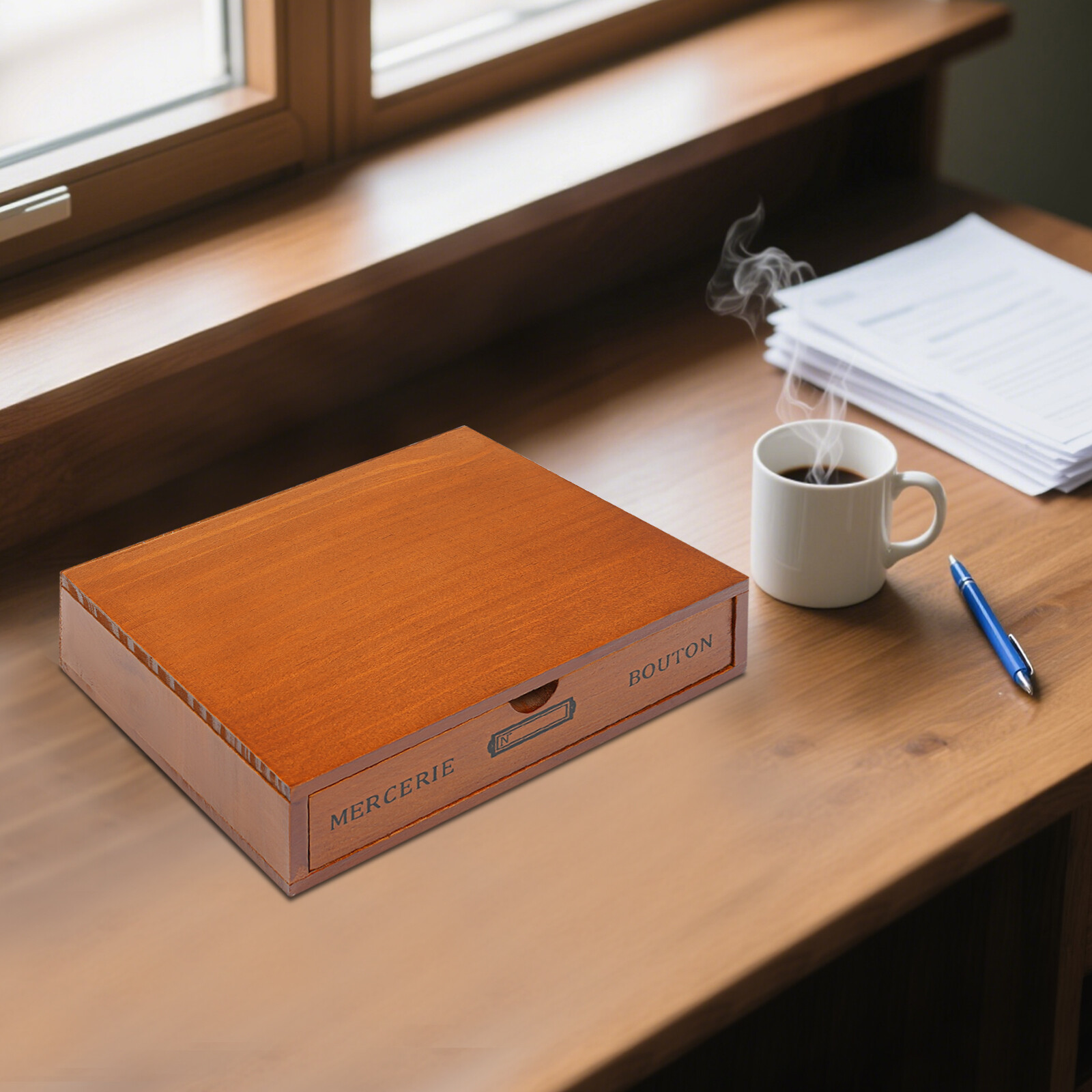 Single-Drawer Storage Box Table-Top Holder Case Wooden Desktop Jewelry Organizer
