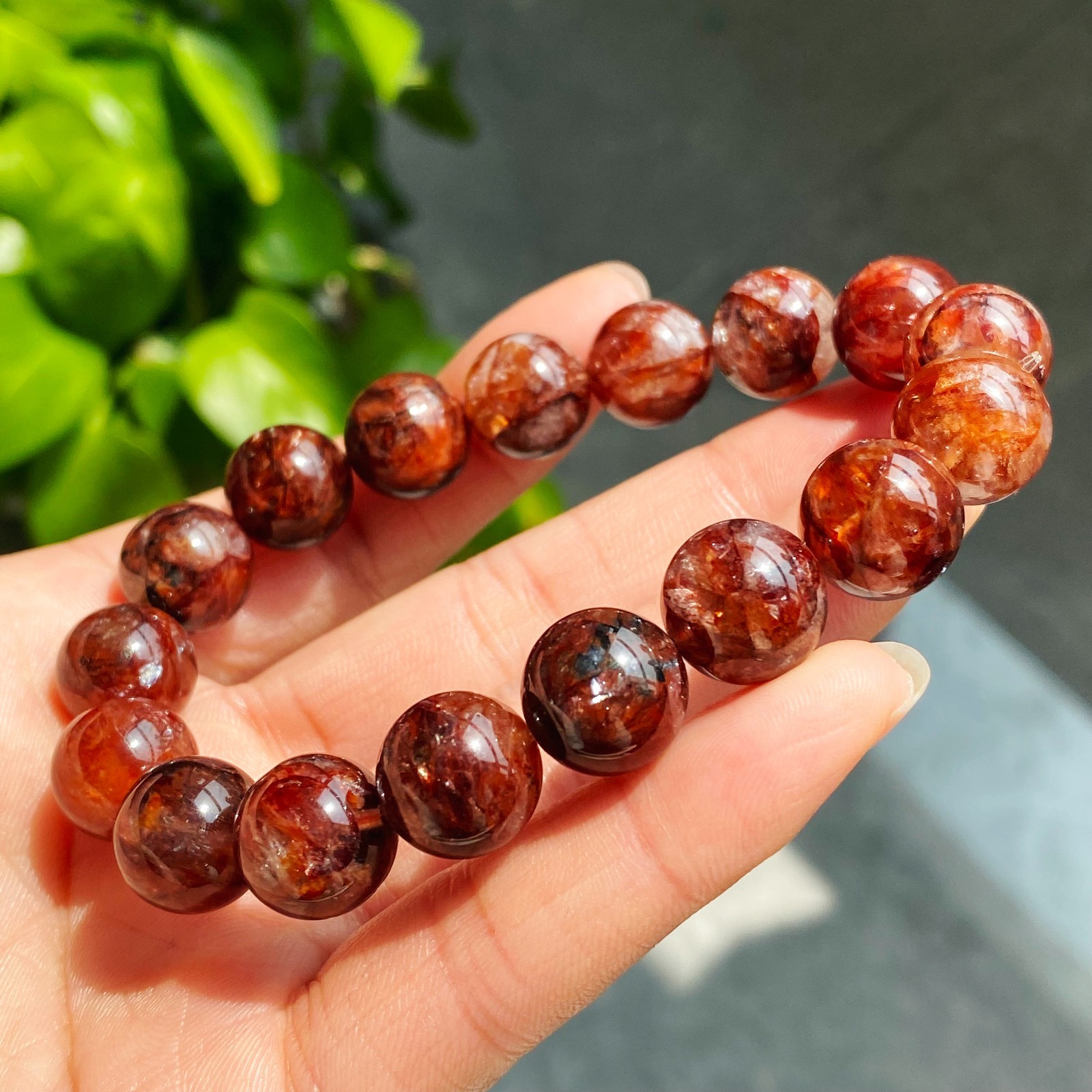 12.2mm Natural Red Multi-inclusions Phantom Quartz Crystal Beads Bracelet 2910
