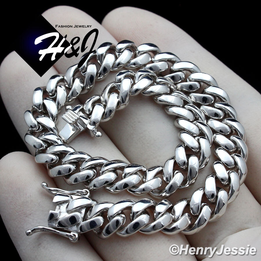 18″-24″MEN 925 STERLING SILVER 7.5MM PLAIN MIAMI CUBAN CURB CHAIN NECKLACE*SN20