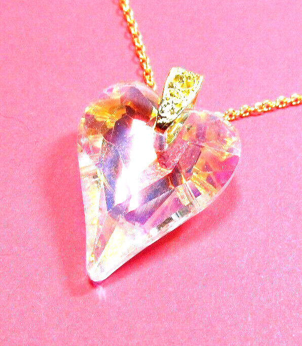 Women’s Clear Crystal Heart Pendant 20″ Gold Tone Chain Necklace – NWOT (#3372)