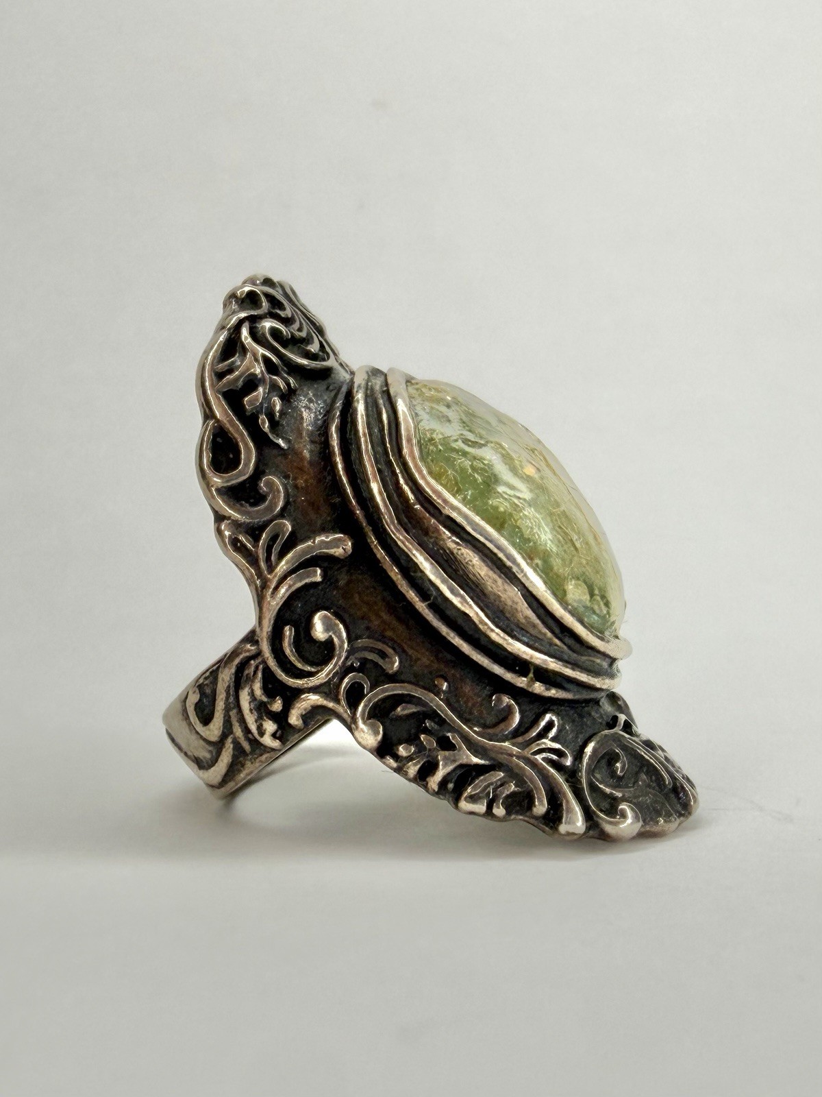 PZ Paz Creations Israel Sterling Silver Roman Glass Ring Sz 5