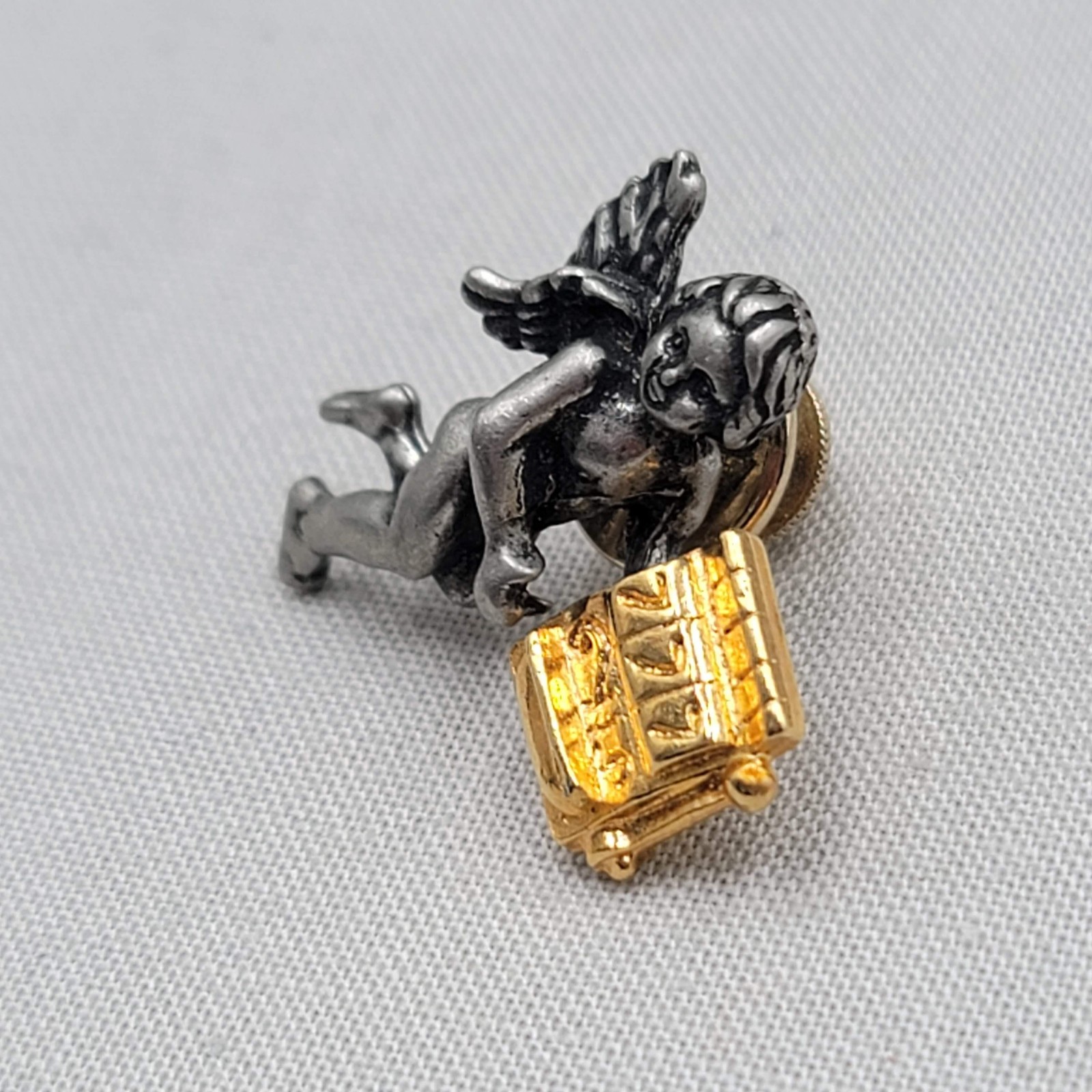 Avon Angel Slot Machine Lapel Pin Silver Gold Tone 777 Casino Luck Jewelry