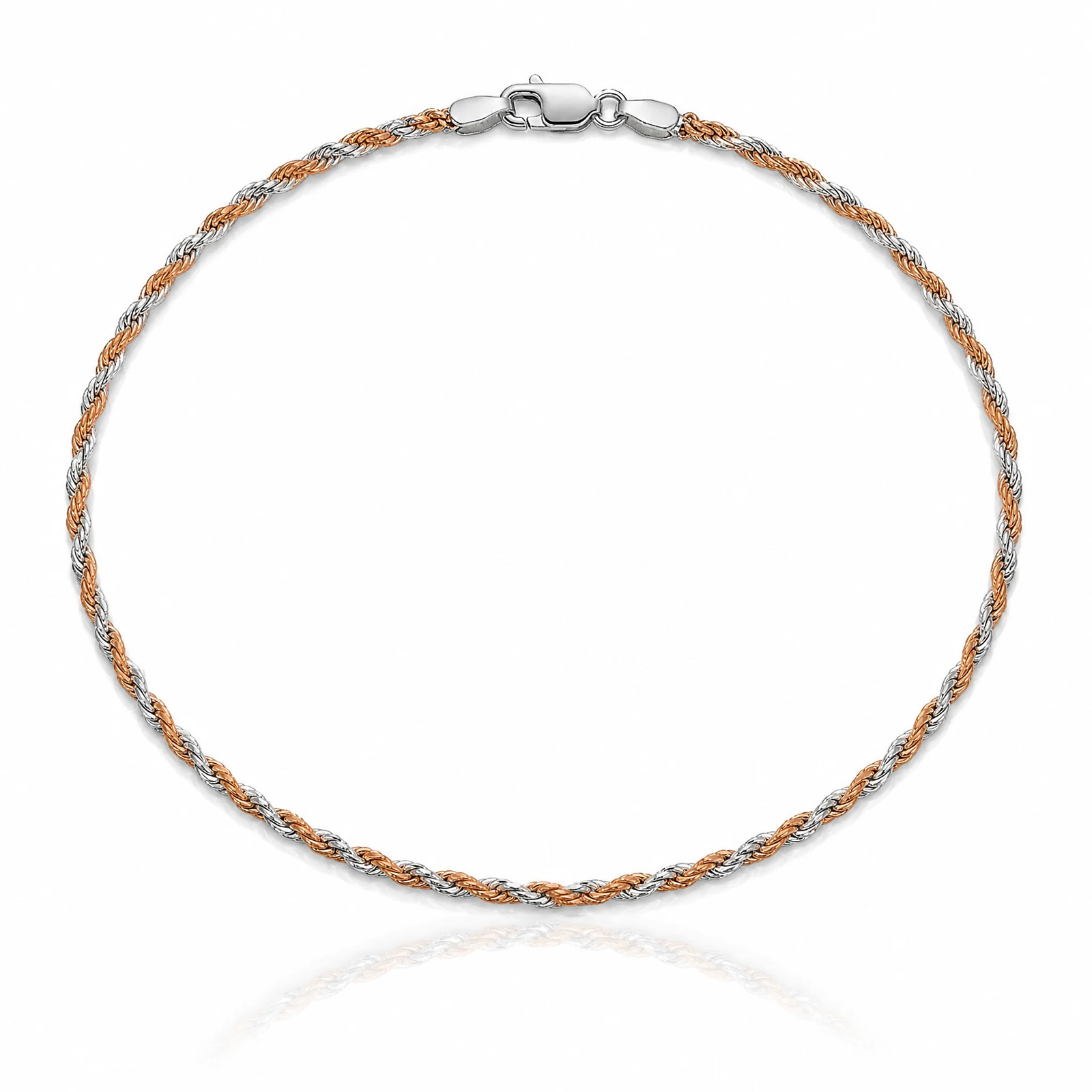 Sterling Silver And Rose Vermeil 2.5mm Diamond-Cut Rope Chain Bracelet 7″-8″